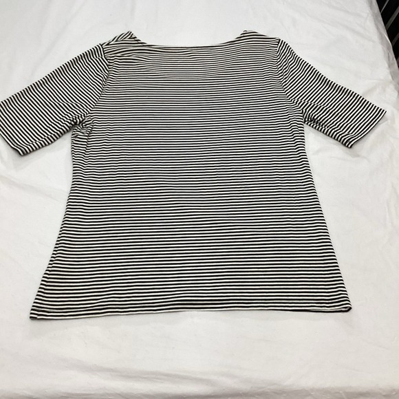 Talbots Women's Black And White Striped Blouse Large Rounded Neck - Picture 2 of 7
